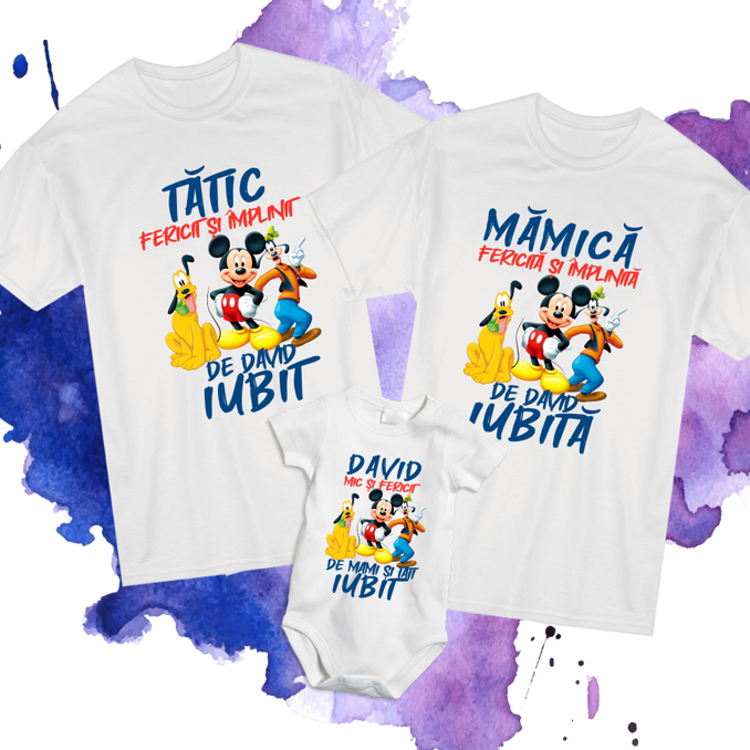 Set tricouri personalizate Mickey, 2 Tricouri Adulti + Body