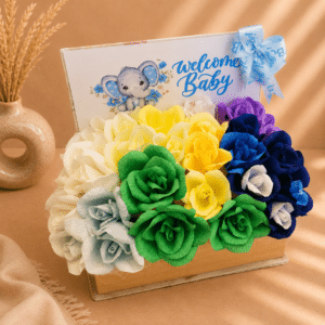 Alternative view of Aranjament Floral Baby Shower în Cutie Tip Carte, Cadou pentru Proaspăta Mămică Baiețel