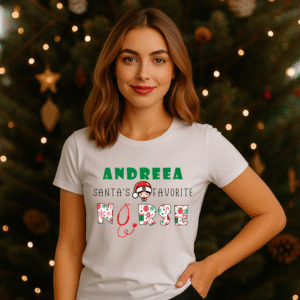 Alternative view of Tricou Personalizat Craciun Asistenta, Santa's Favorite Nurse