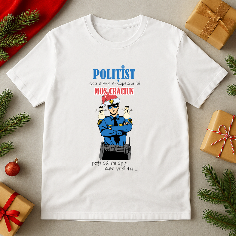 Tricou Cadou Craciun Politist - imagine 2