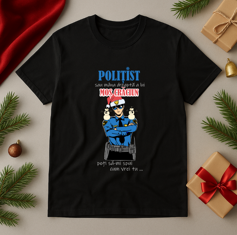 Tricou Cadou Craciun Politist - imagine 3