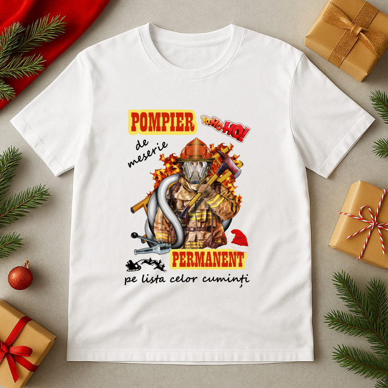 Tricou Cadou Craciun Pompier - imagine 3