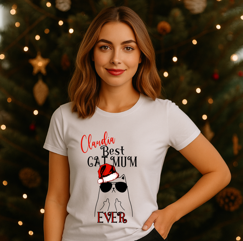 Tricou Personalizat Craciun, Cat Mum, Cat Dad