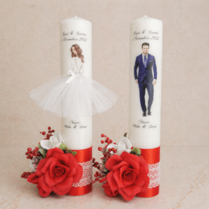 set 2 lumanari personalizate nunta siluete mire mireasa