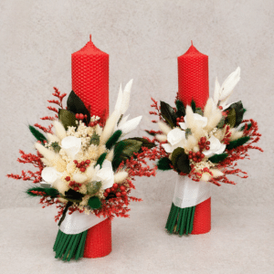 Alternative view of Set 2 Lumanari Nunta Fagure Rosu H40 cu Plante Naturale uscate