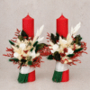 set 2 lumanari nunta tip fagure rosu plante naturale uscate