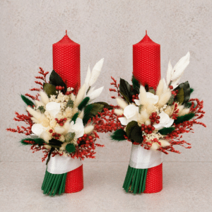 set 2 lumanari nunta tip fagure rosu plante naturale uscate