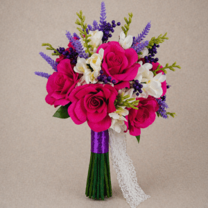 Alternative view of Buchet Mireasă Trandafiri, Frezii și Lavandă, Buchet Elegant Flori Artificiale