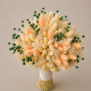 buchet flori uscate nuante somon mireasa nasa