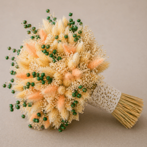 Alternative view of Buchet Nuntă Flori Uscate Somon, Buchet Sferic Mireasă sau Nașă