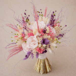 buchet mireasa flori uscate trandafiri hartie nuante pastel
