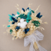 buchet nunta flori uscate bumbac culori albastru crem