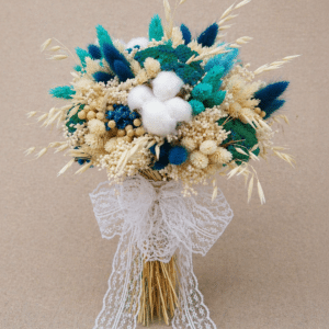 Alternative view of Buchet Nuntă Flori Uscate Bumbac Nuante Albastru Crem