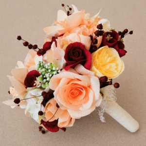 buchet mireasa somon visiniu flori artificiale