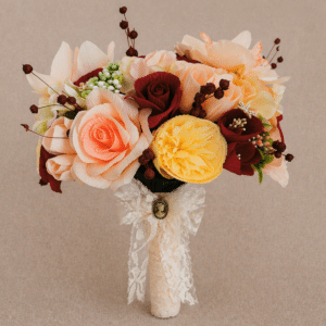 Alternative view of Buchet Mireasă Somon și Visiniu, Buchet Elegant Flori Artificiale