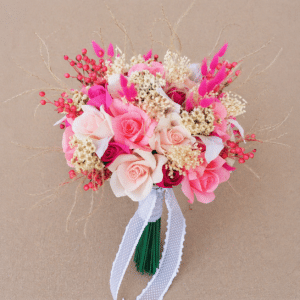 buchet mireasa roz flori hartie si plante uscate