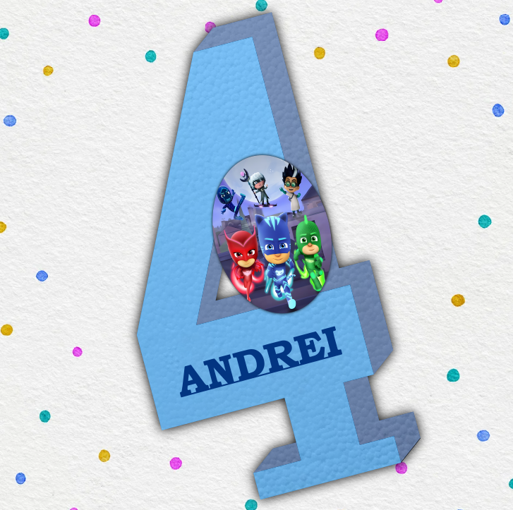 Cifre aniversare polistiren 1-9 Eroi in Pijama (Pija Mask)