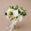 buchet mireasa flori uscate flori hartie nuante alb verde