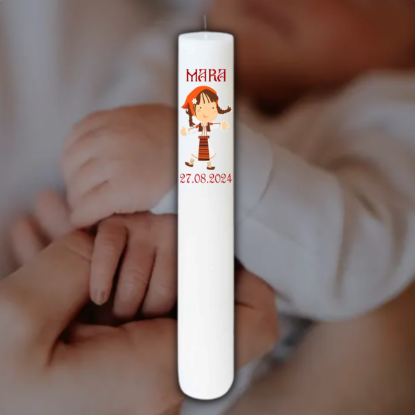 Lumanare personalizata botez fetita Motive Traditionale - imagine 2