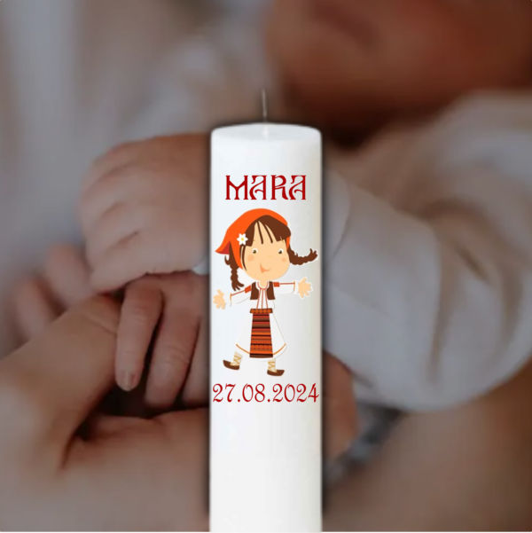Lumanare personalizata botez fetita Motive Traditionale