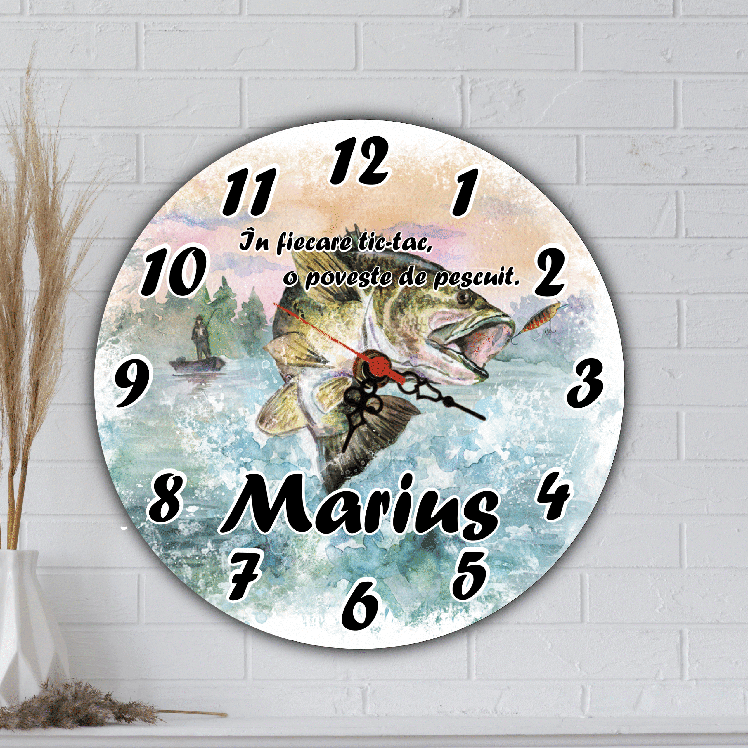 Ceas de perete personalizat, Cadou Pescar, Pescarie