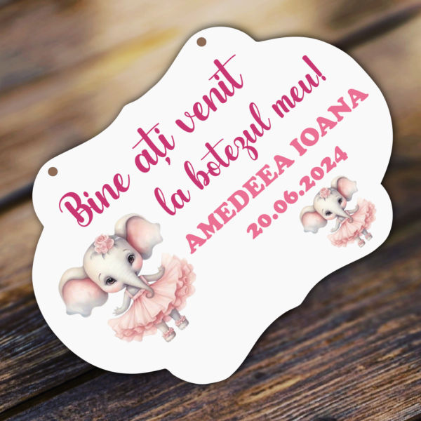 Placuta Personalizata Botez, Bine ati Venit, Elephant Baby Girl