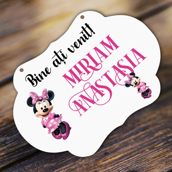 Placuta Personalizata Botez, Bine ati Venit, Minnie Mouse