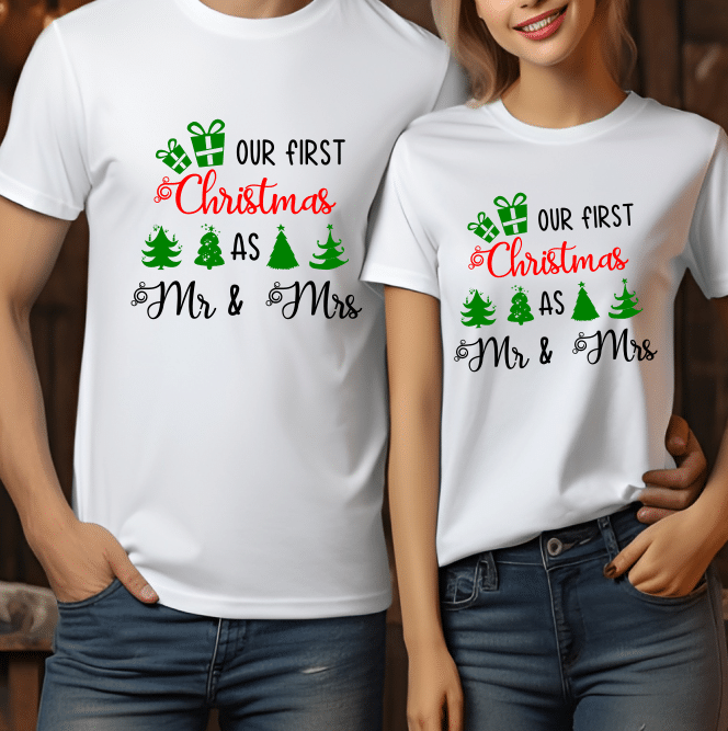 Set tricouri cuplu Our first Chirtsmas as Mr. and Mrs. WIN043