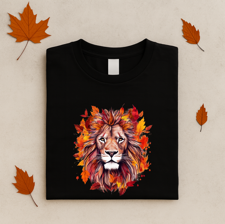 Tricou Unisex Toamna, Lion Fall Leaves - imagine 4