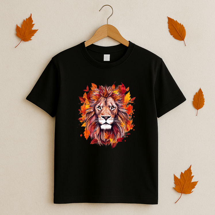 Tricou Unisex Toamna, Lion Fall Leaves - imagine 3