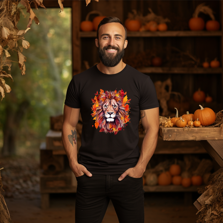 Tricou Unisex Toamna, Lion Fall Leaves