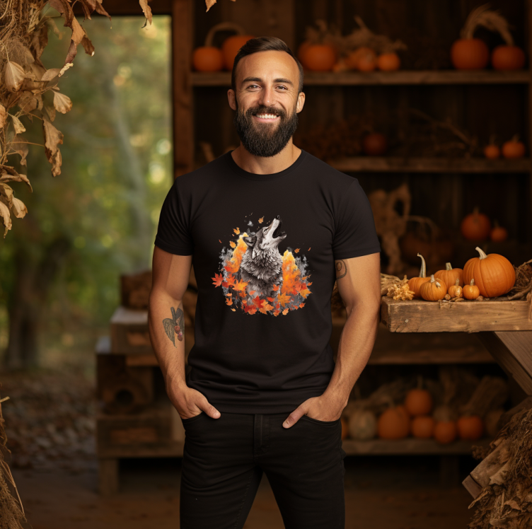 Tricou Unisex Toamna, Wolf Fall Leaves