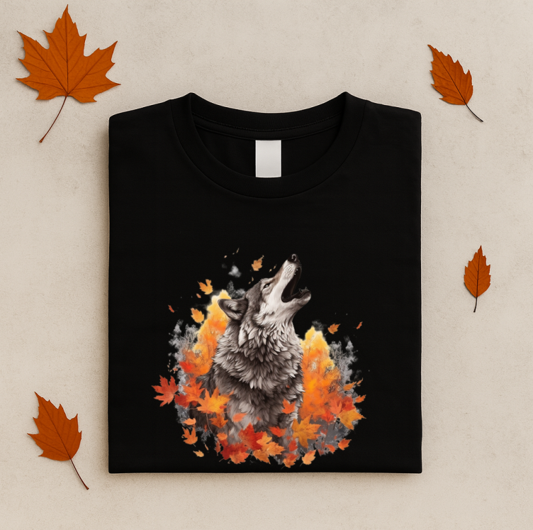 Tricou Unisex Toamna, Wolf Fall Leaves - imagine 4