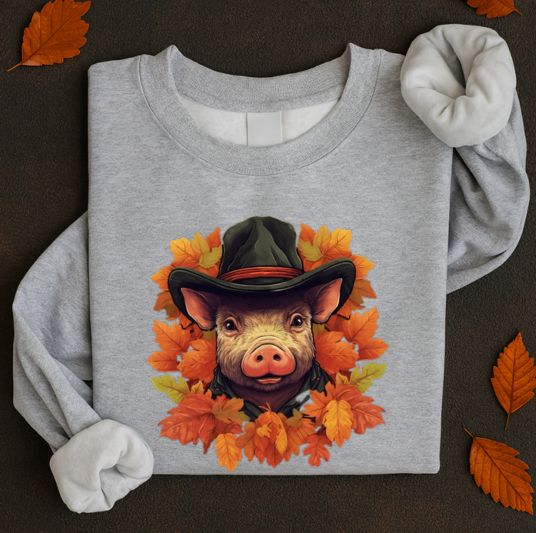 Bluza Unisex Toamna, Pig Fall Leaves - imagine 4
