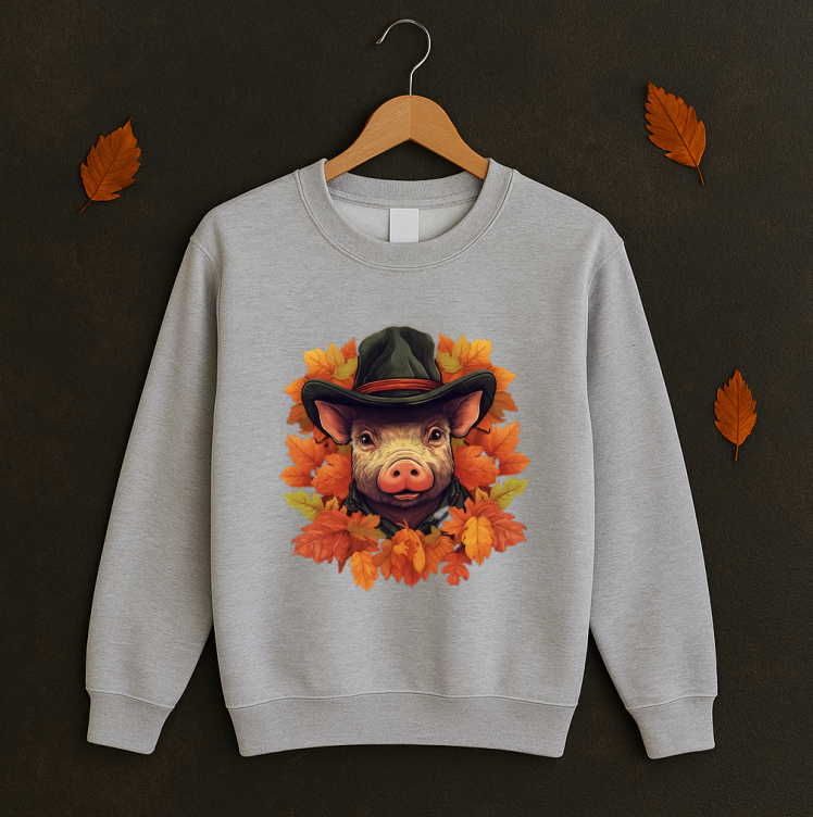 Bluza Unisex Toamna, Pig Fall Leaves - imagine 3