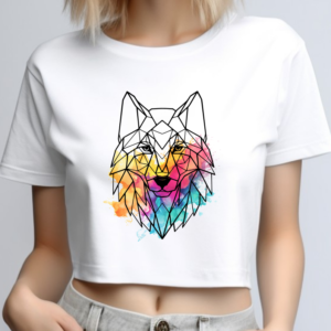 Tricou Dama, Crop Top, Geometric Wolf, MIN019