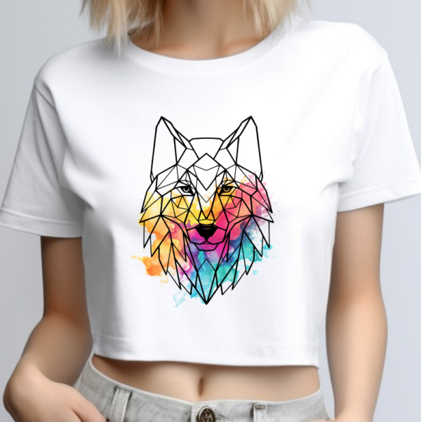 Tricou Dama, Crop Top, Geometric Wolf, MIN019