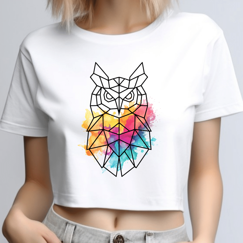 Tricou Dama, Crop Top, Geometric Owl, MIN015