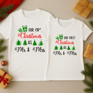 Set Tricouri Craciun Cuplu, First Christmas Mr Mrs