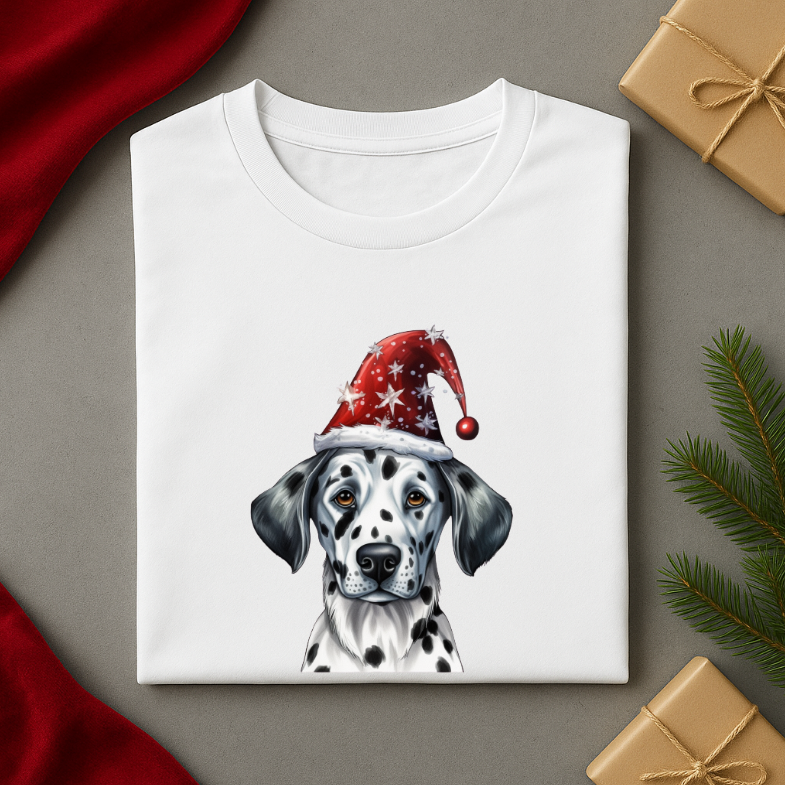 Tricou Unisex Craciun, Cute Dog Christmas Hat