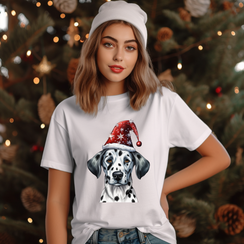 Tricou Unisex Craciun, Cute Dog Christmas Hat - imagine 2