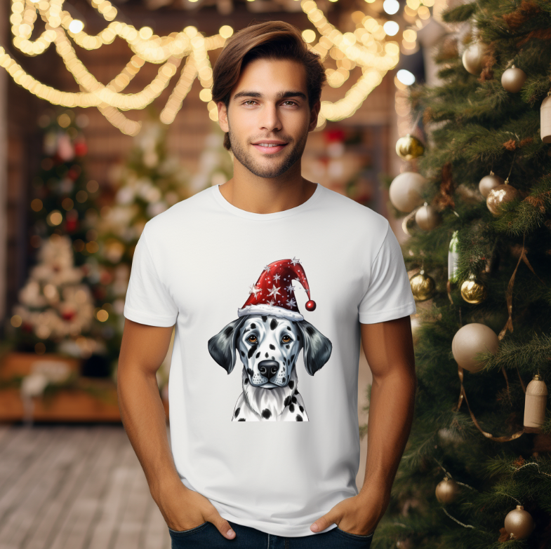 Tricou Unisex Craciun, Cute Dog Christmas Hat - imagine 3