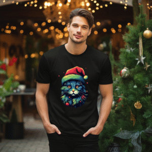 Tricou Unisex Cat Christmas Hat