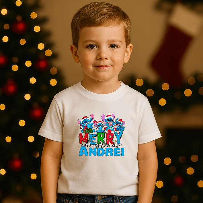 Tricou Copii Craciun Lilo Si Stich Personalizat - imagine 2