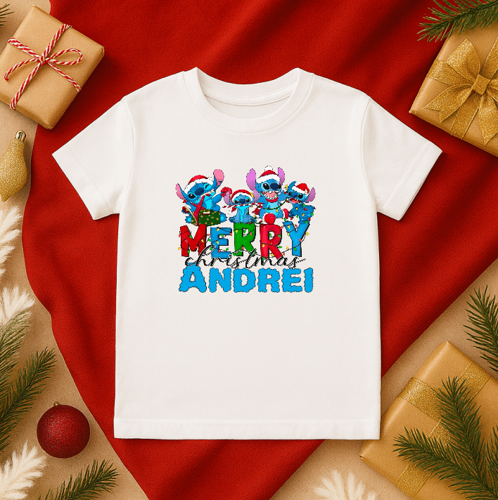 Tricou Copii Craciun Lilo Si Stich Personalizat