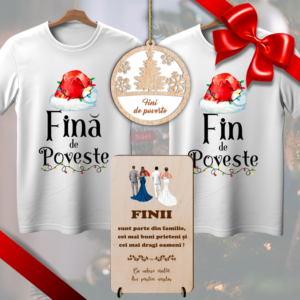 Set cadou Craciun fini, 2 Tricouri + Felicitare + Glob