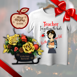 Set cadou Craciun profesoara, Tricou + Aranjament + Glob