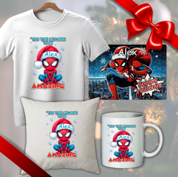 Set cadou Craciun copii, Tricou + Perna + Puzzle + Cana Spider Man