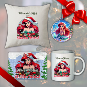 Set cadou Craciun copii, Perna + Puzzle + Cana + Glob Mica sirena