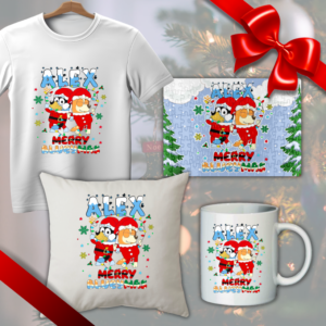 Set cadou Craciun copii, Tricou + Perna + Puzzle + Cana Bluey
